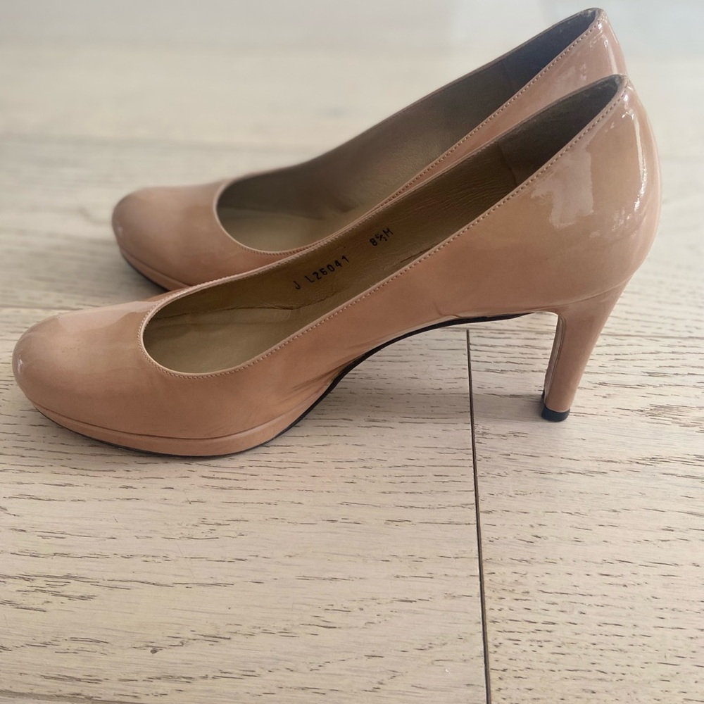 Stuart Weitzman Nude Patent Platform Pumps 8.5 Beige Classic Heels - Picture 7 of 10